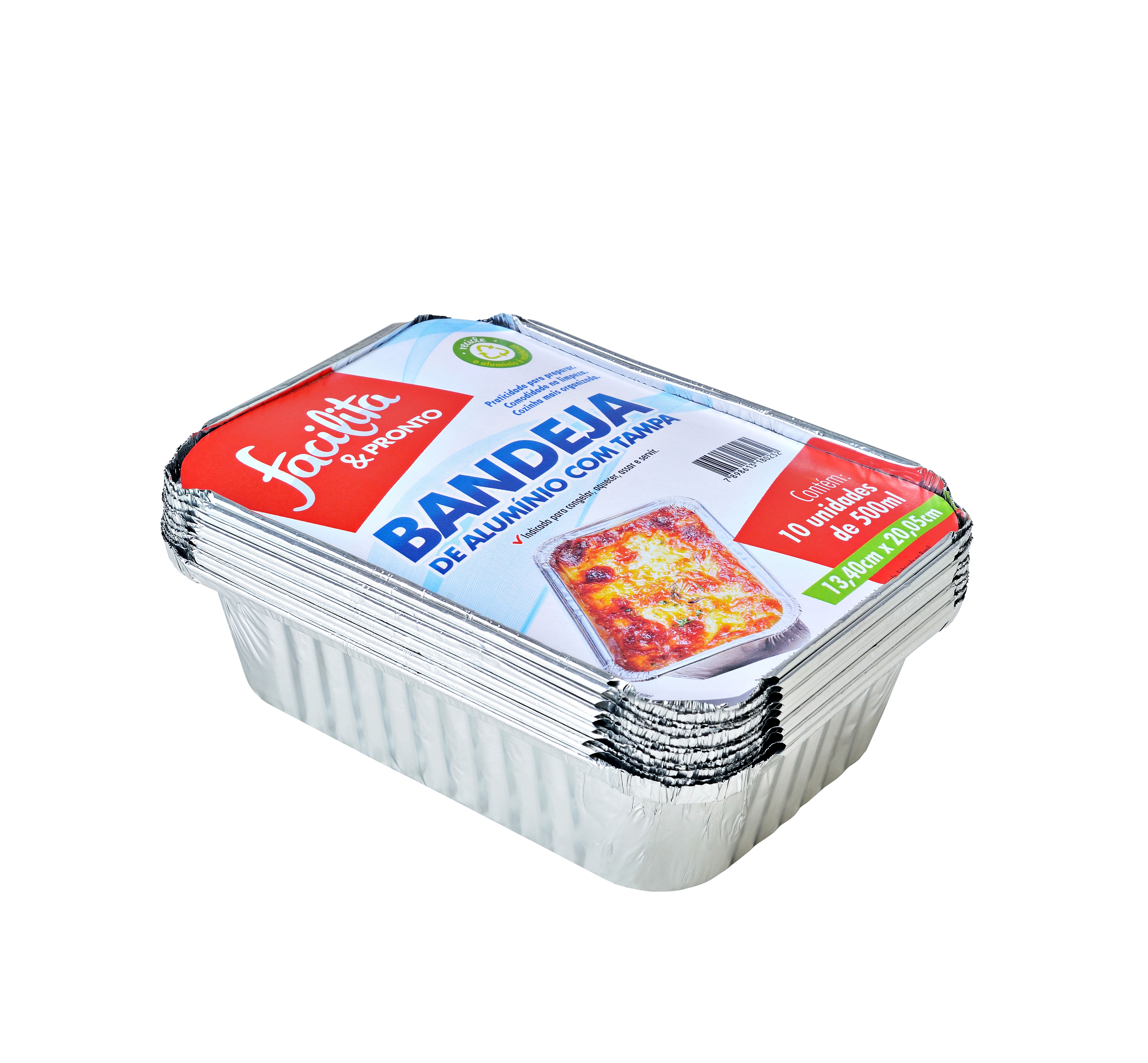 Bandeja de Alumínio 500ml Facilita & Pronto Pacote com 10 unidades