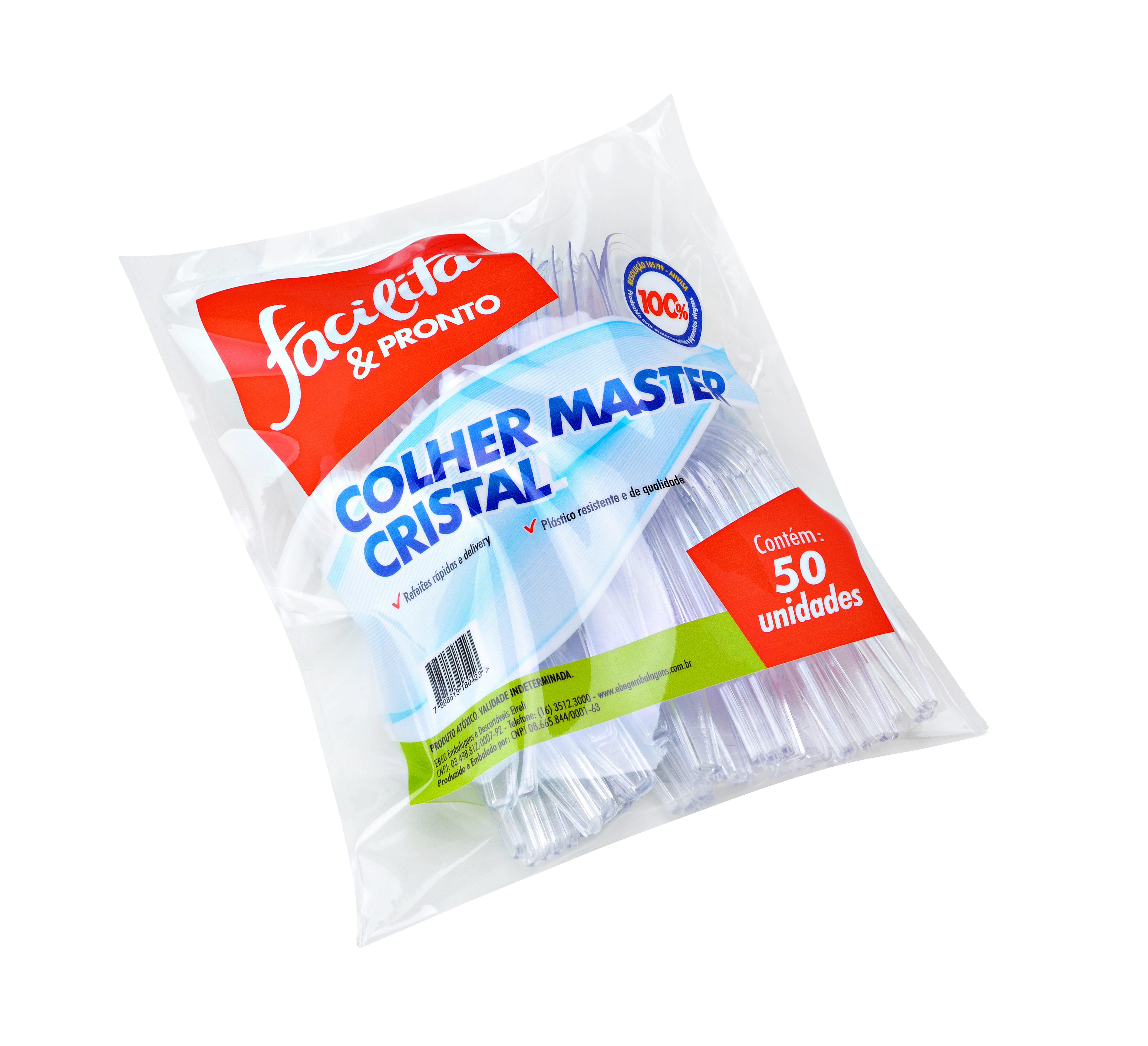 Colher Master Descartável Transparente Facilita & Pronto Pacote com 50 unidades