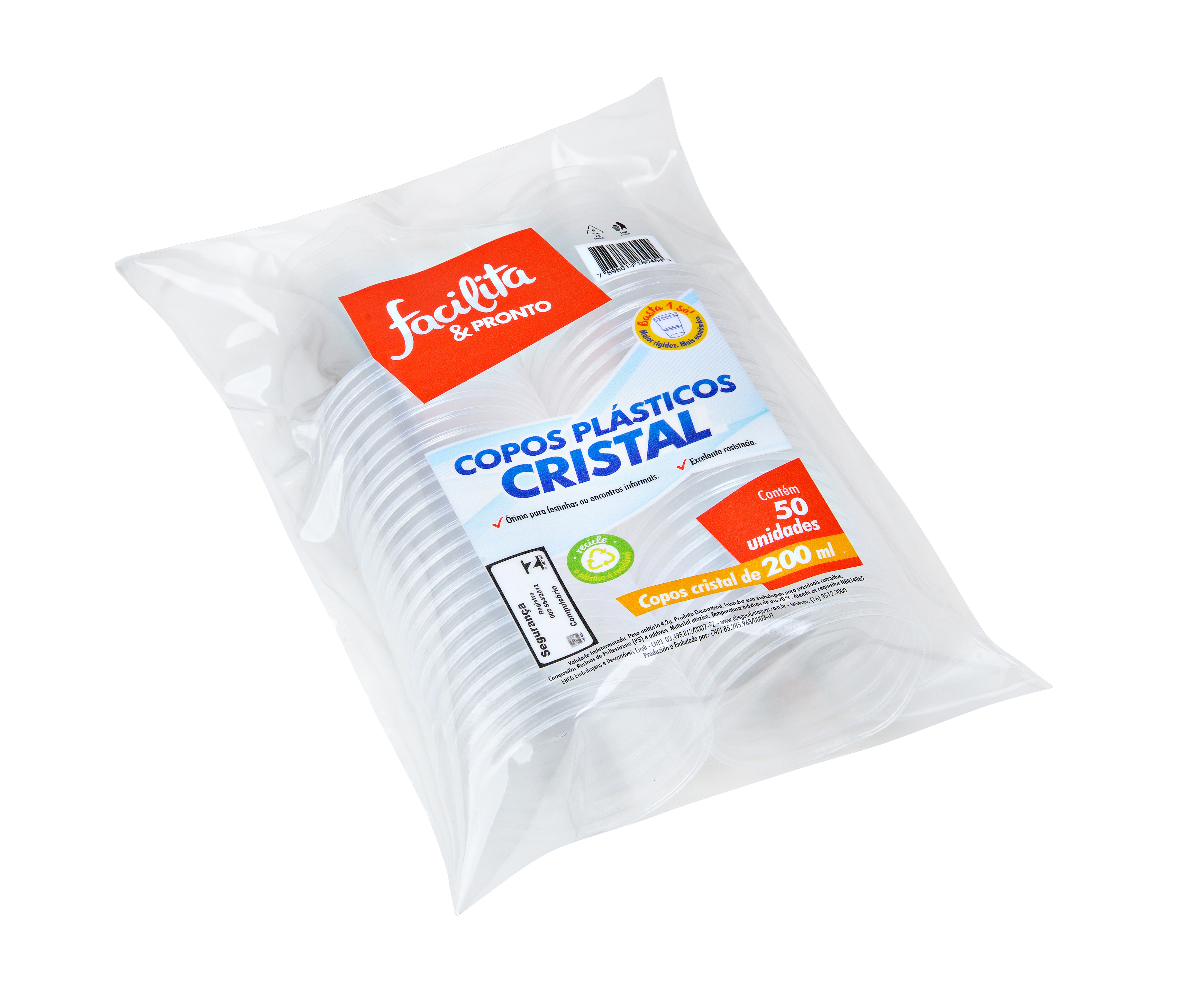 Copo Cristal Descartável 200ml Transparente Facilita & Pronto Pacote com 50 unidades