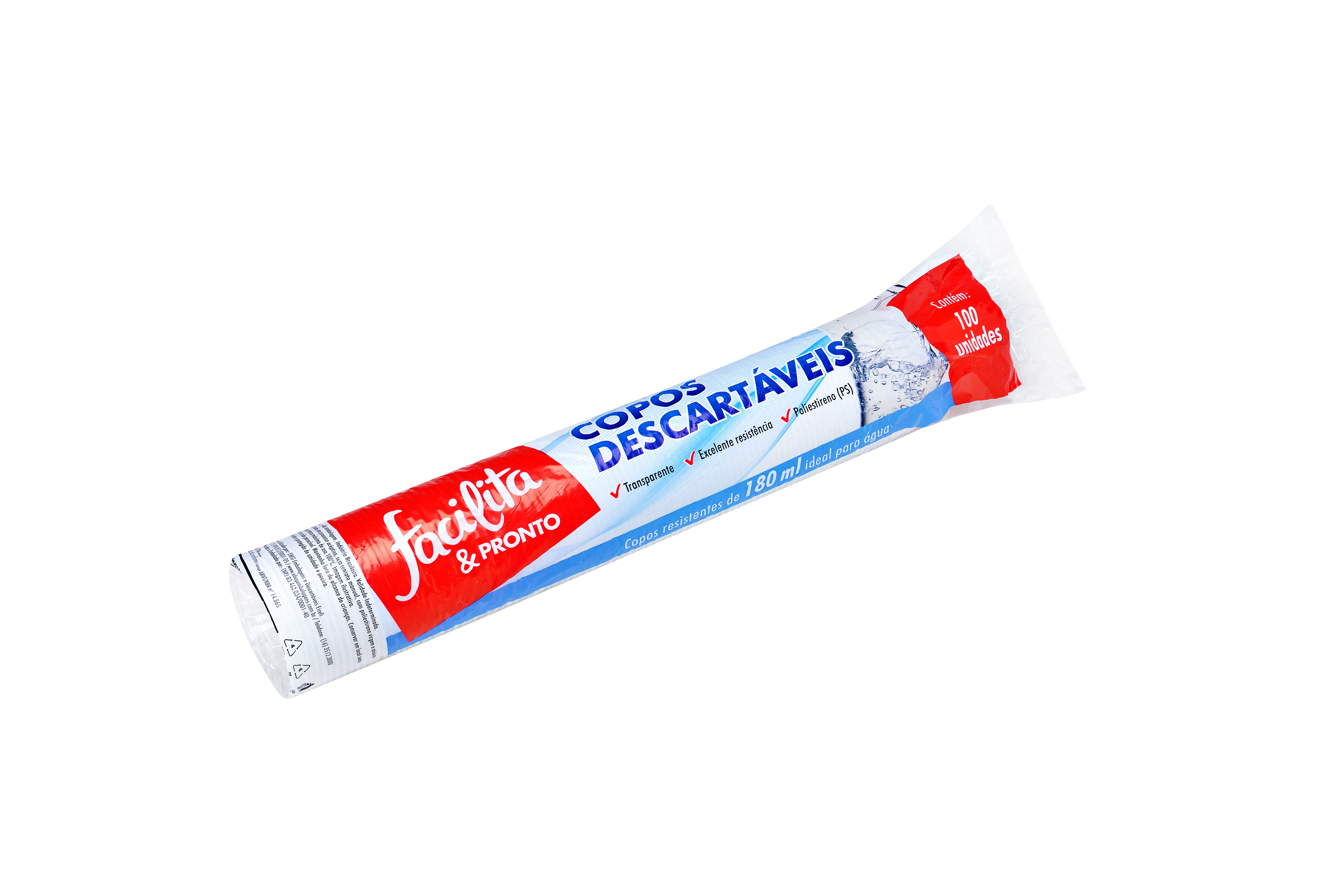 Copo Plástico 180ml PS Transparente Facilita & Pronto Pacote com 100 unidades