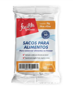 BOLSA PARA ALIMENTOS 5KG 34 X 45 CM FACILITA & PRONTO PAQUETE CON 50 UNIDADES
