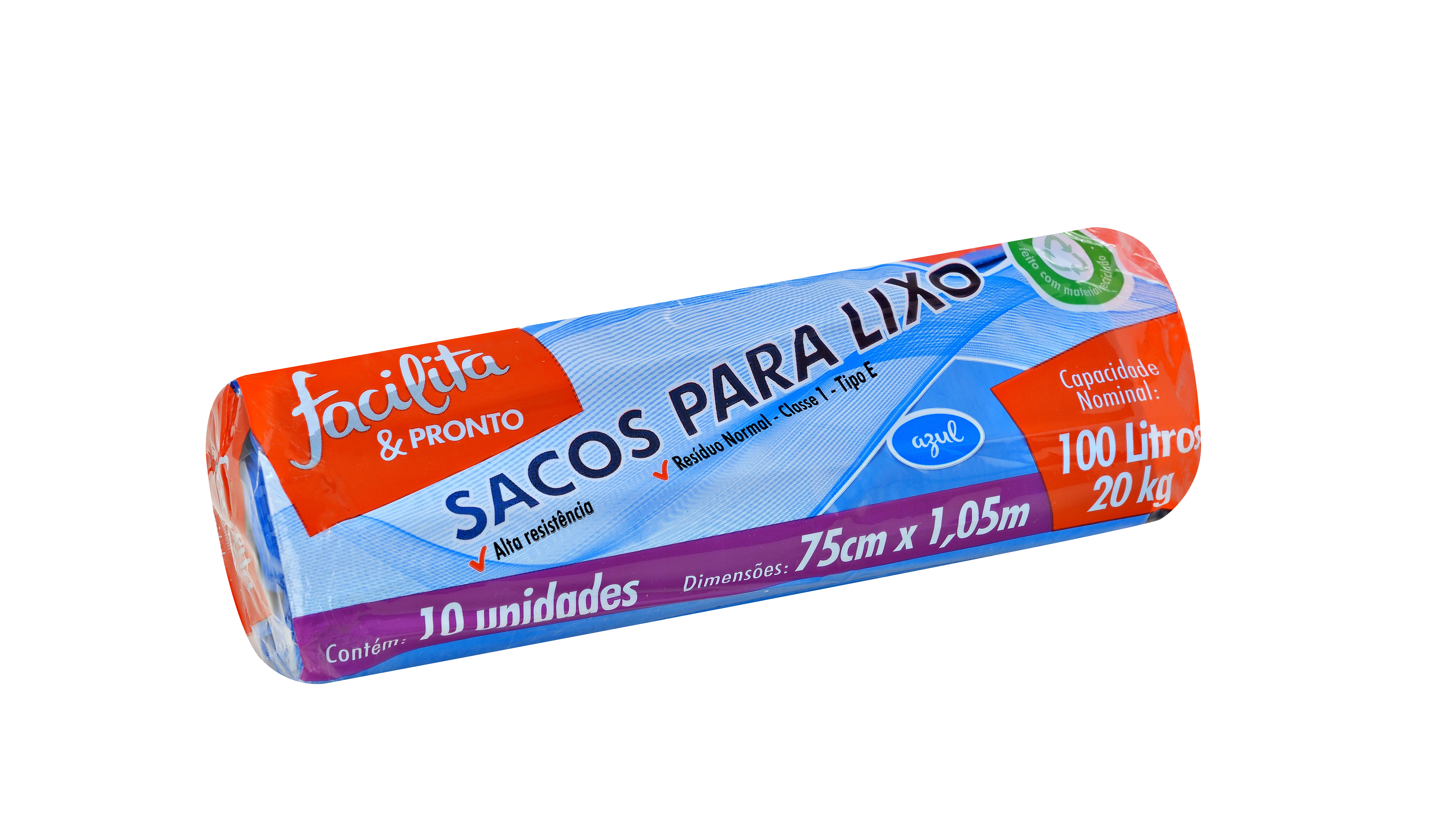 BOLSA DE BASURA EN ROLLO AZUL 100 LITROS FACILITA & PRONTO PAQUETE CON 10 UNIDADES