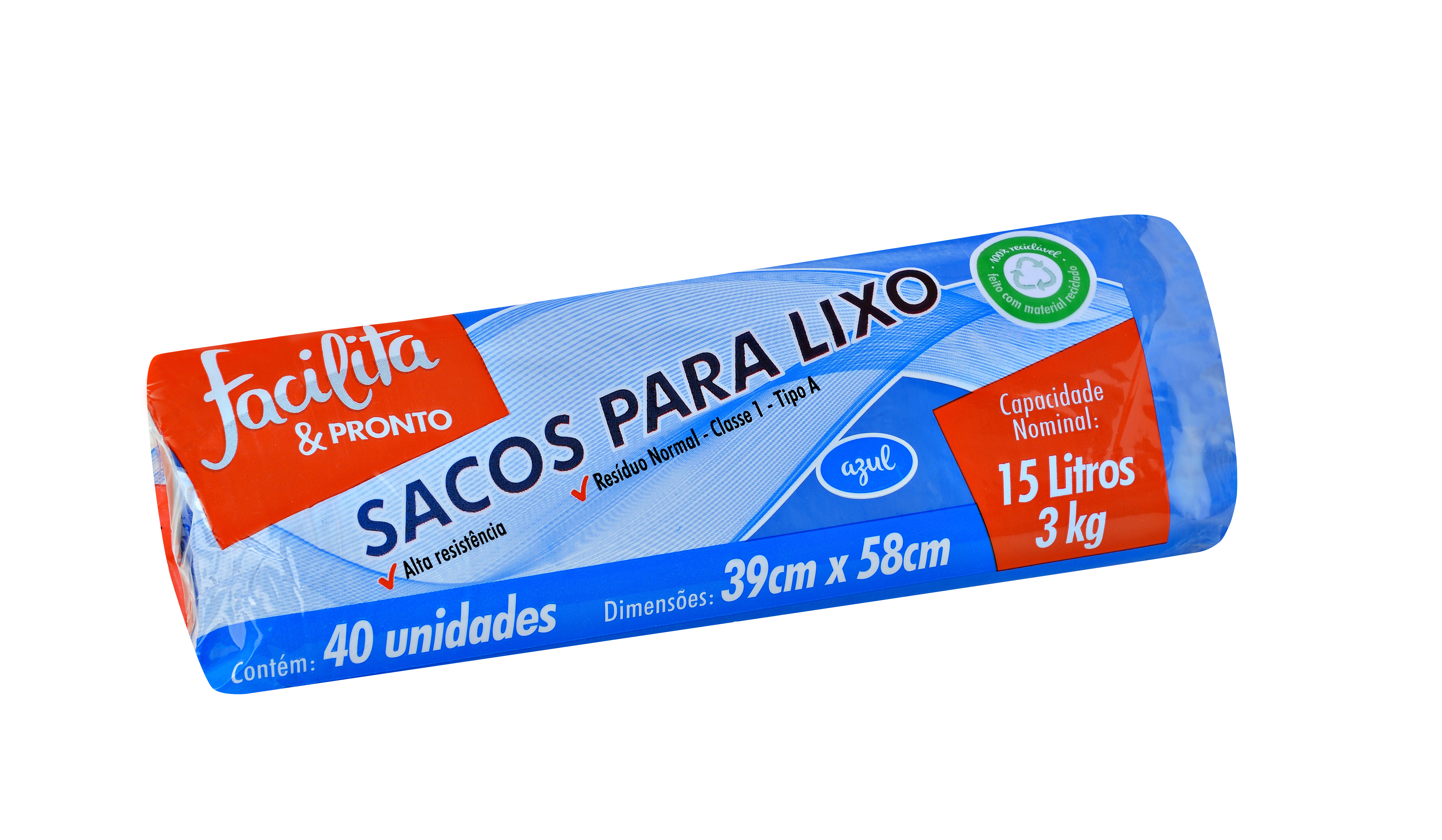 BOLSA DE BASURA EN ROLLO AZUL 15 LITROS FACILITA & PRONTO PAQUETE CON 40 UNIDADES