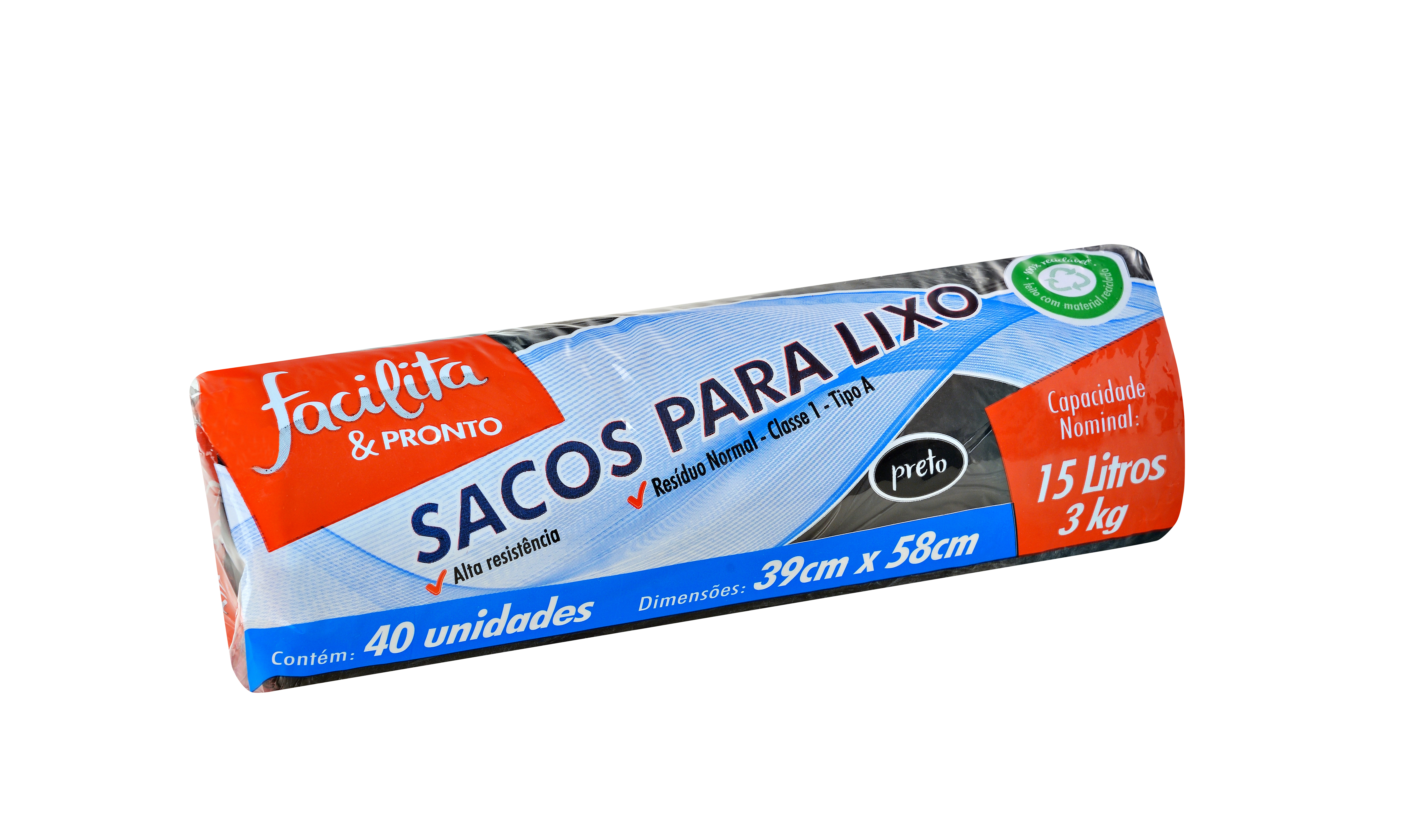 BOLSA DE BASURA EN ROLLO NEGRA 15 LITROS FACILITA & PRONTO PAQUETE CON 40 UNIDADES