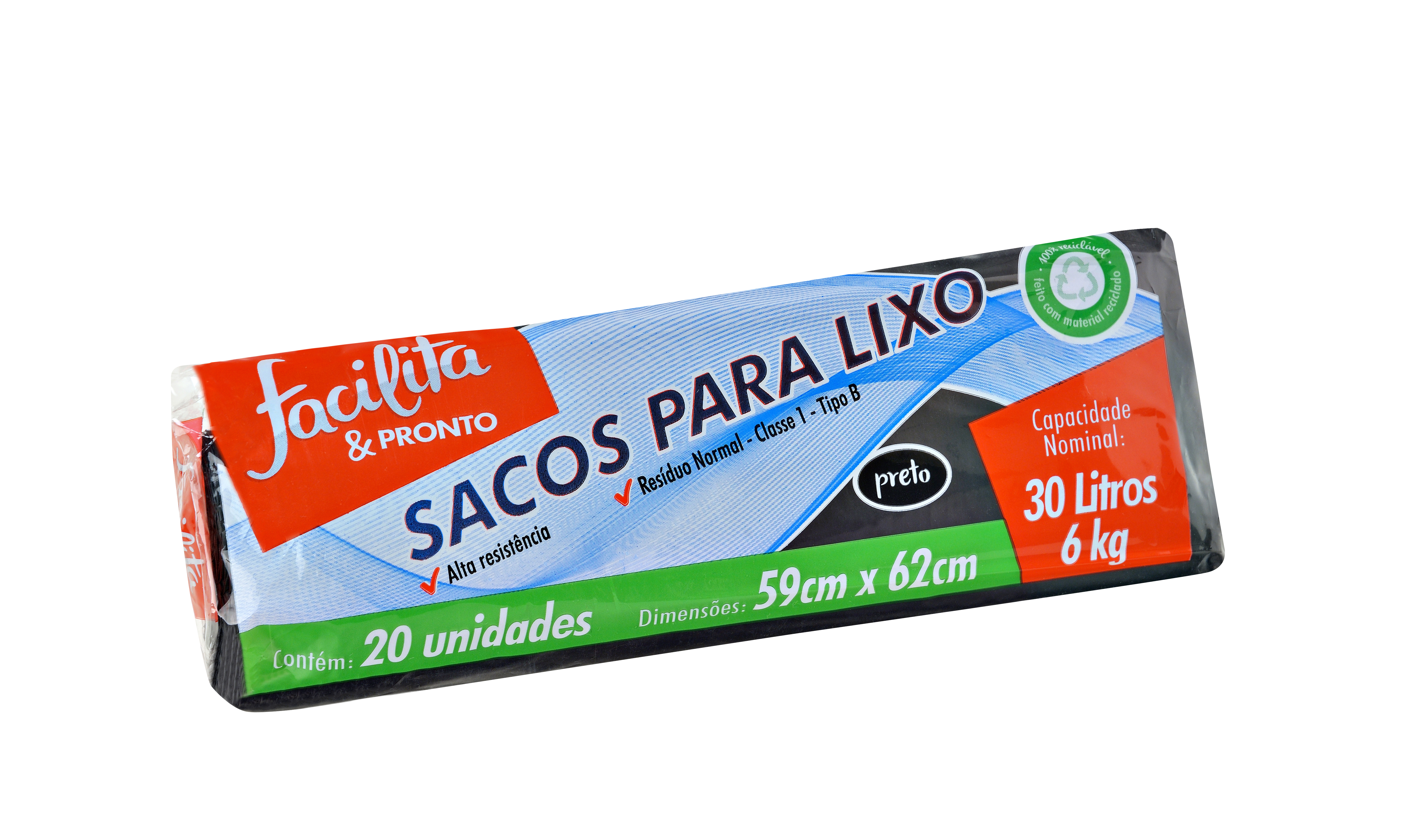 BOLSA DE BASURA EN ROLLO NEGRA 30 LITROS FACILITA & PRONTO PAQUETE CON 20 UNIDADES