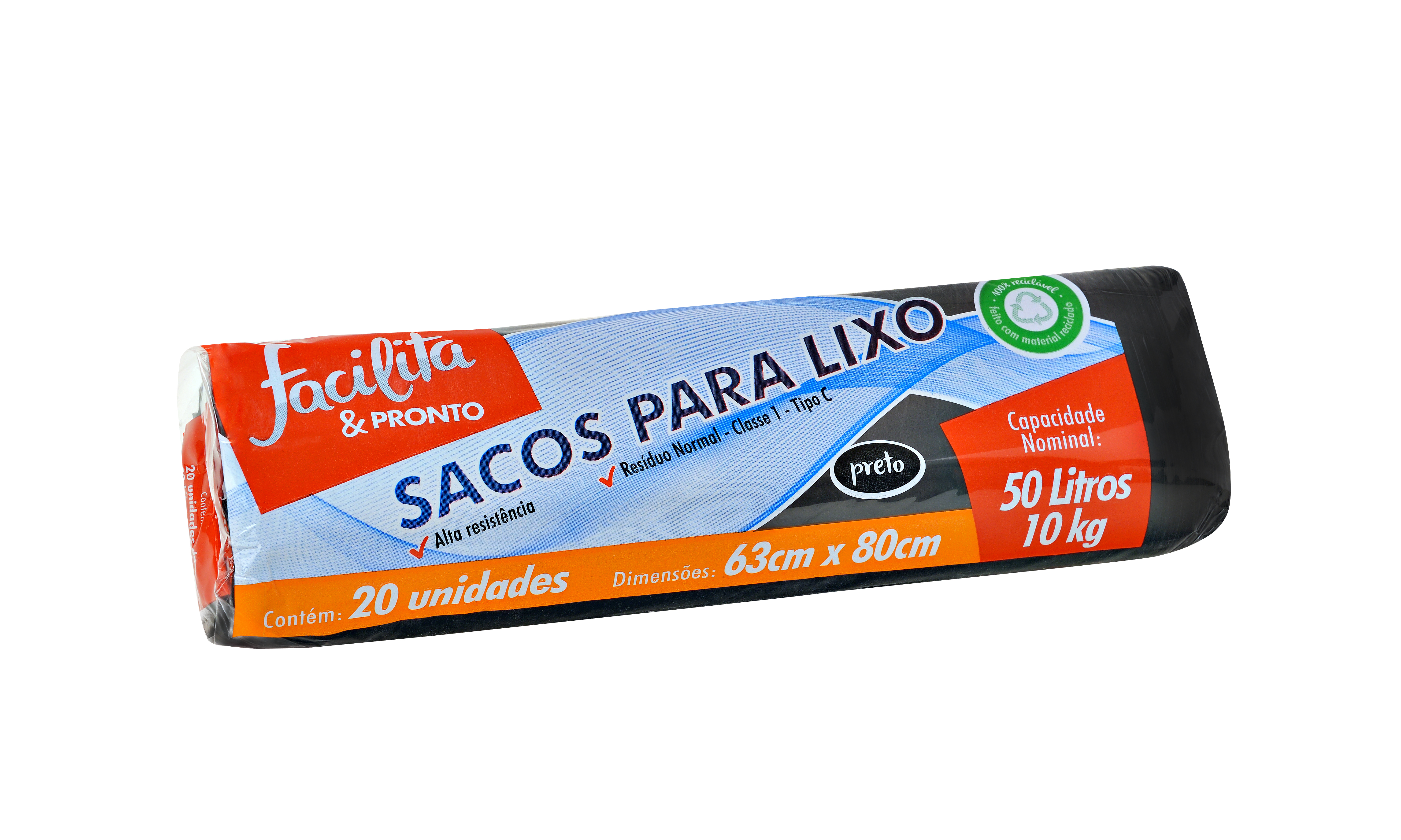 BOLSA DE BASURA EN ROLLO NEGRA 50 LITROS FACILITA & PRONTO PAQUETE CON 20 UNIDADES