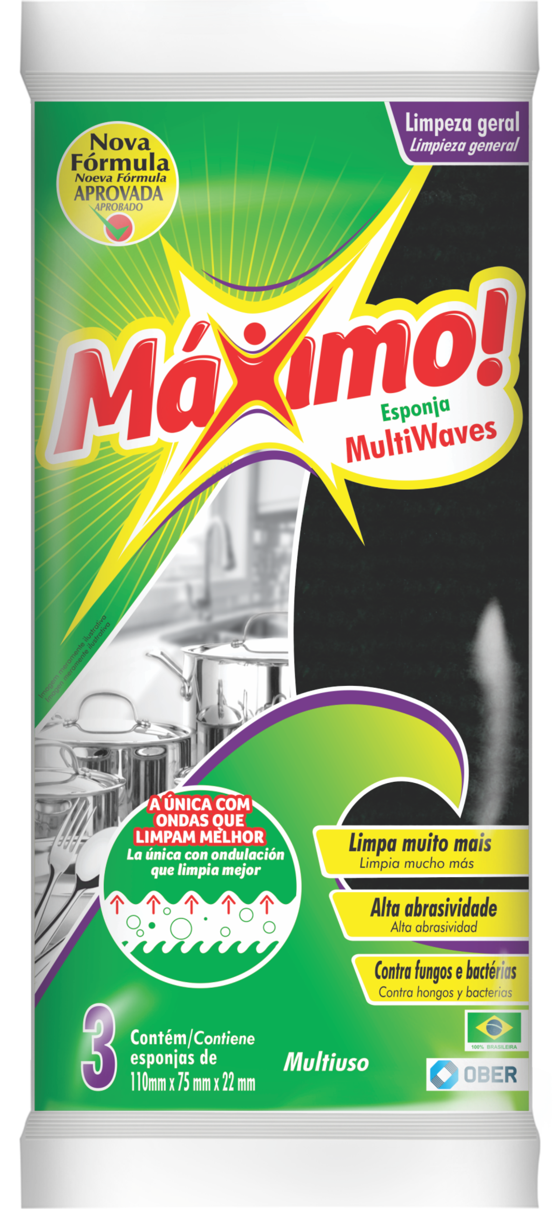 Esponja de Limpeza Multiwaves Ober Pacote com 3 unidades