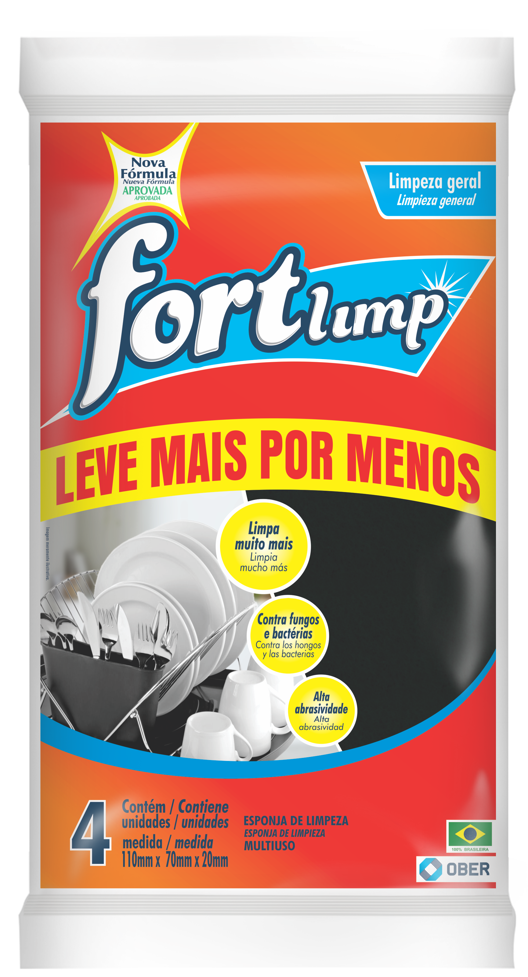 Esponja de Limpeza Multiuso Ober Pacote com 4 unidades